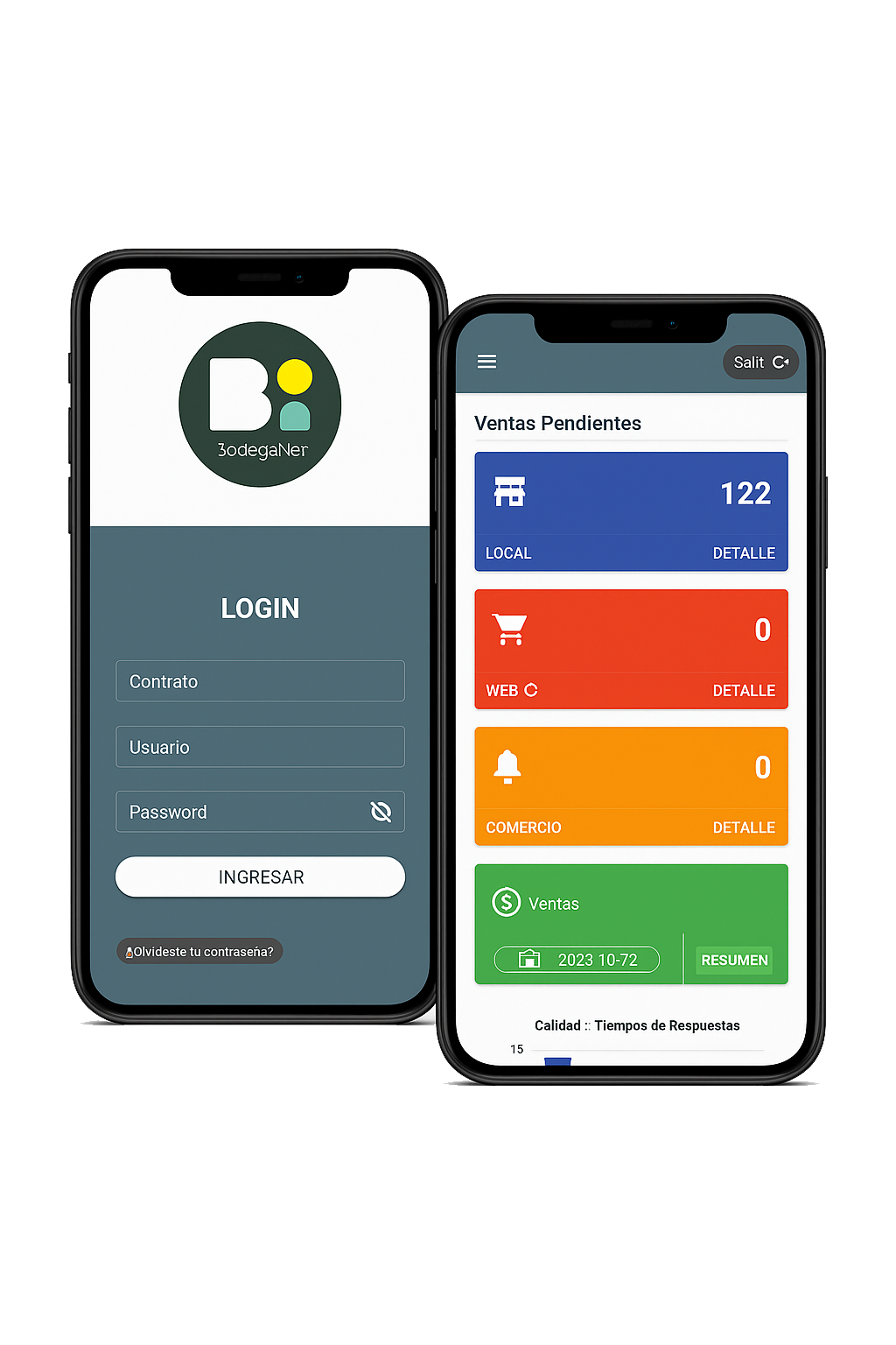 Interfaz de Bodeganet en un teléfono